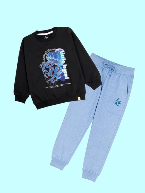 Kiddopanti Kids Black & Blue Printed Track Suits-picture-14