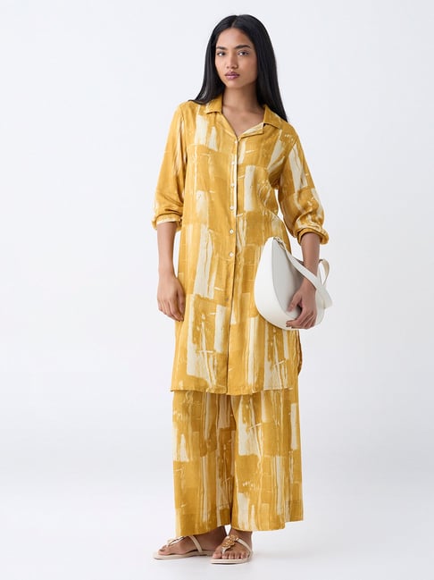 Utsa by Westside Yellow Abstract Detailed Straight Kurta-picture-45