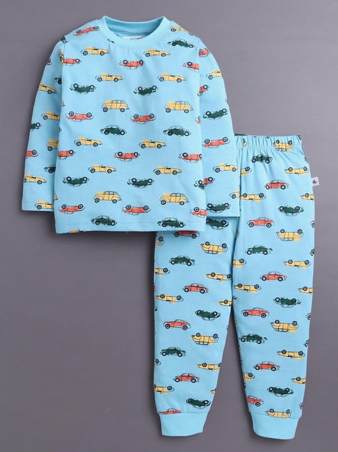 Bumzee Kids Sky Blue Cotton Graphic Pyjama Sets