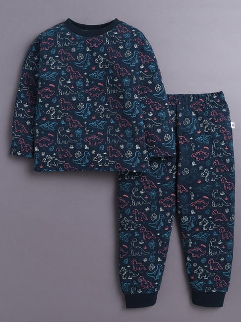 Bumzee Kids Navy Cotton Printed Pyjama Sets