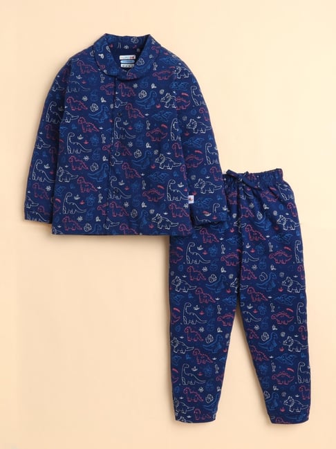 Bumzee Kids Navy Cotton Printed Nightsuit