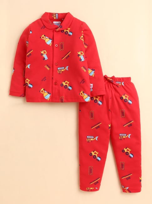 Bumzee Kids Red Cotton Graphic Nightsuit