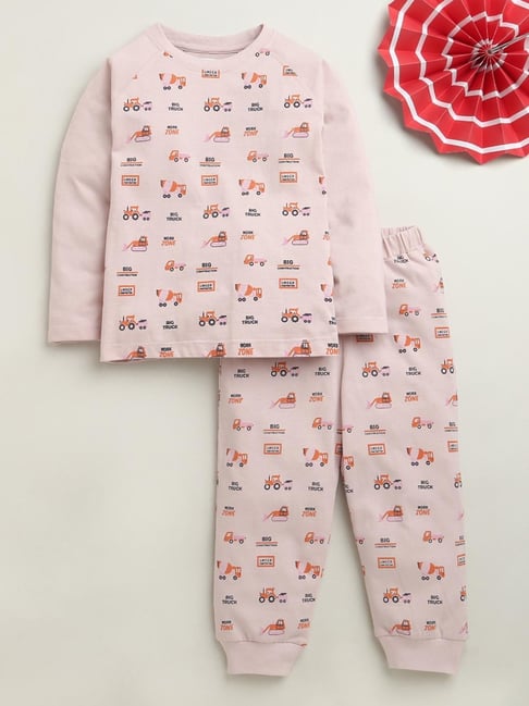 Bumzee Kids Dusty Pink Cotton Graphic Pyjama Sets