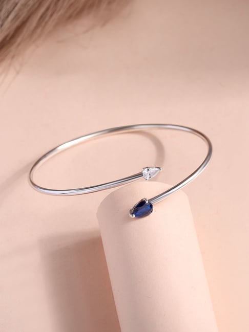 Ornate Jewels 925 Silver Rhodium Plated Blue Sapphire Flexibel Bangle for Women-picture-43
