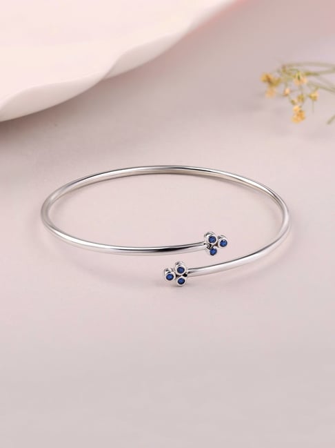 Ornate Jewels 925 Silver Rhodium Plating Blue Sapphire Cuff Flexible Bangle for Women