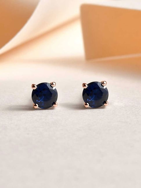 Ornate Jewels 925 Silver 18K 2 Micron Rose Gold Plated Blue Sapphire Stud Earring for Women-picture-13