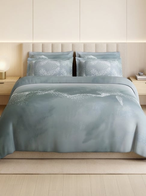 Spaces Alive Teal Cotton Abstract 300 TC Double Bedsheet with 4 Pillow Covers-picture-13