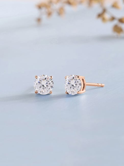 Ornate Jewels 925 Silver 18K Rose Gold 1 Carat American Diamond Stud Earring for Women