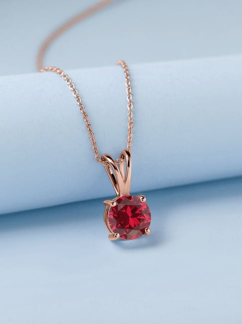 Ornate Jewels 925 Silver 18K Rose Gold Plated Carat Red Ruby Pendant With  Chain for Women