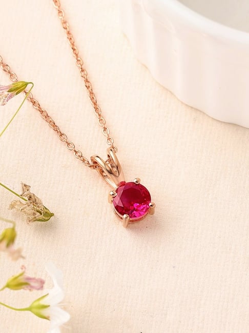 Ornate Jewels 925 Silver 18K Rose Gold Plated Carat Red Ruby Pendant  With Chain for Women