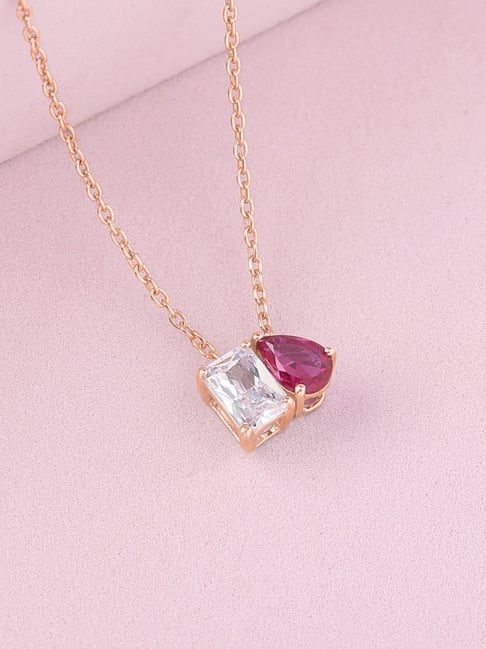Ornate Jewels 925 Silver 18K Rose Gold Plated Red Ruby Pendant With Chain  for Women