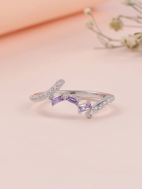 Ornate Jewels 925 Silver Rhodium Plated Purple Amethyst Ring for Women