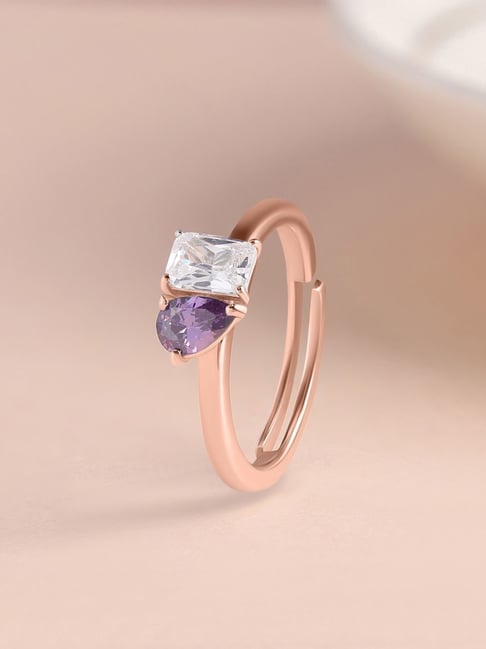 Ornate Jewels 925 Silver 18K Rose Gold Plated Amethyst Adjustable Ring for  Women - Main Image