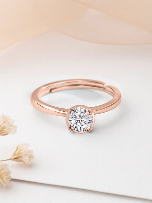 Ornate Jewels 925 Silver 18K Rose Gold Plated 1 Carat American Diamond Adjustable Ring for Women