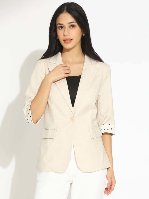 Showoffff Cream Cotton Regular Fit Blazer-picture-48