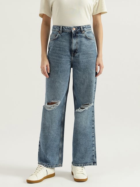 United Colors Of Benetton Blue Pure Cotton Wide Leg Fit Jeans-picture-32