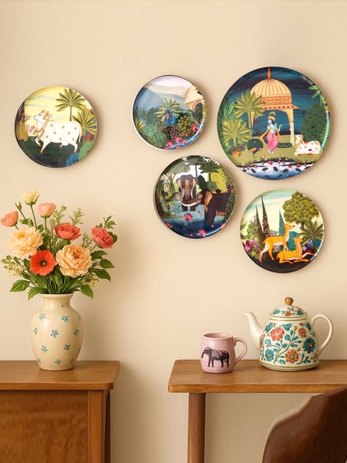 RITUALISTIC Dwarka Pichwai Multicolor Metal Printed Wall Art - Set of 5