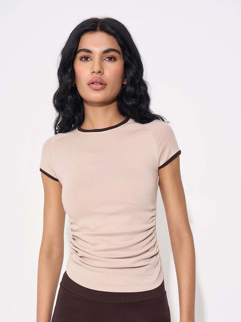 Ajile By Pantaloons Beige Slim Fit Sports Top