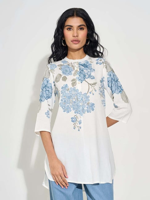 rangmanch by pantaloons white regular fit floral print kurta