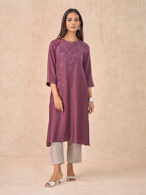 Marigold Lane Maroon Regular Fit Embroidered Kurta-picture-17