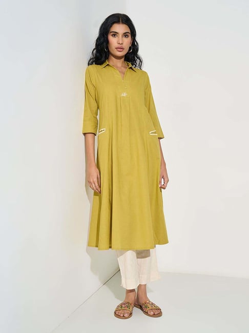 Rangmanch By Pantaloons Cress Green Regular Fit Kurta-picture-26