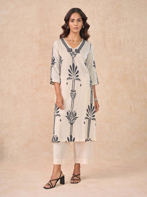 Marigold Lane Off White & Black Regular Fit Printed Kurta-picture-36