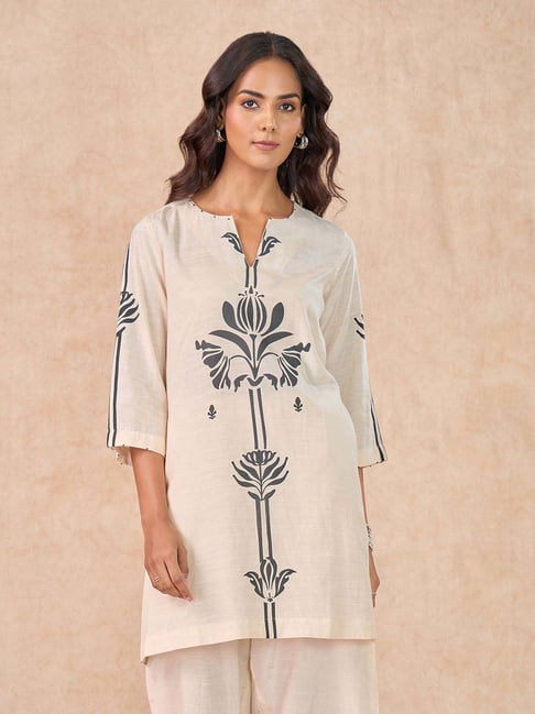 Marigold Lane Off White & Black Regular Fit Printed Kurti-picture-35