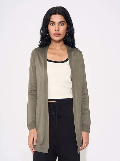 Honey By Pantaloons Dusty Olive Slim Fit Shrug - Main Image