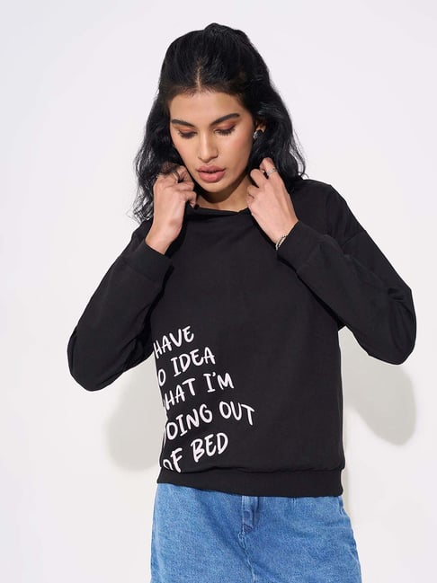 Sf Jeans By Pantaloons Jet Black Regular Fit Printed Hoodie-picture-37