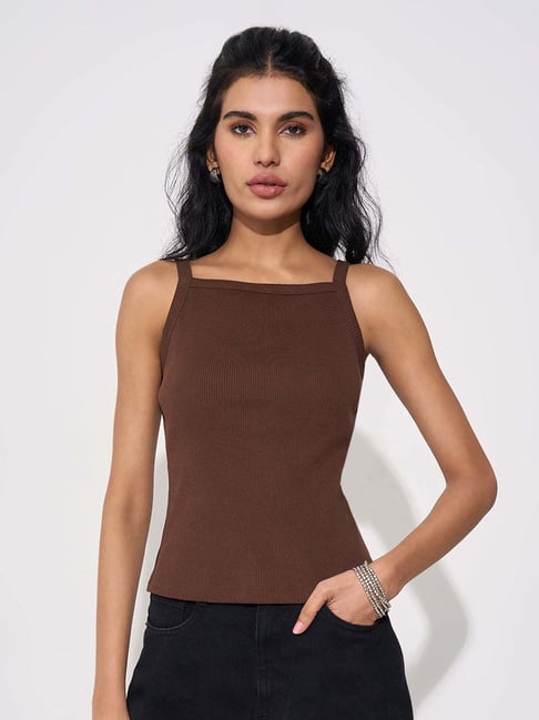 Sf Jeans By Pantaloons Chocolate Brown Slim Fit Textured Top-picture-48