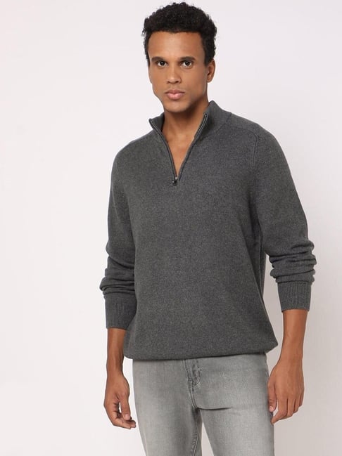 GAP Dark Grey Cotton Regular Fit Solid Sweater