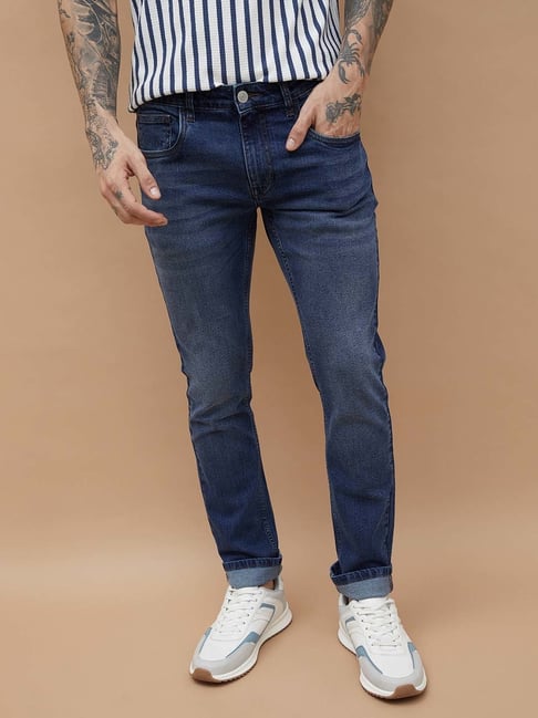 Fame Forever By Lifestyle Dark Blue Cotton Slim Tapered Fit Jeans-picture-28