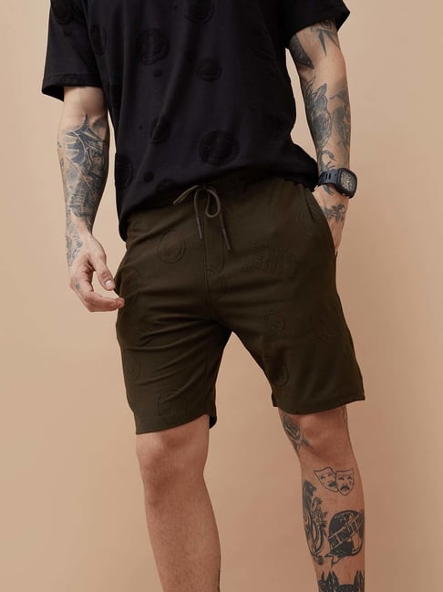 Smileyworld Brown Regular Fit Embroidered Shorts
