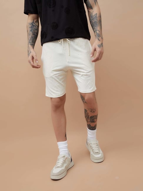 Smileyworld White Regular Fit Embroidered Shorts