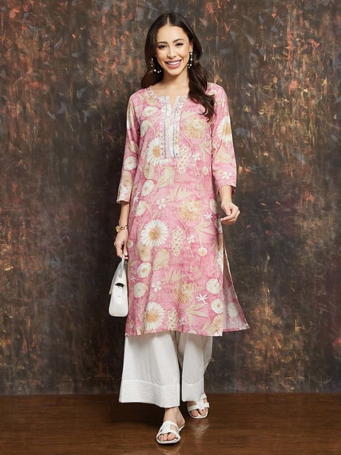 Melange By Lifestyle Pink Regular Fit Floral Print Kurta-picture-41