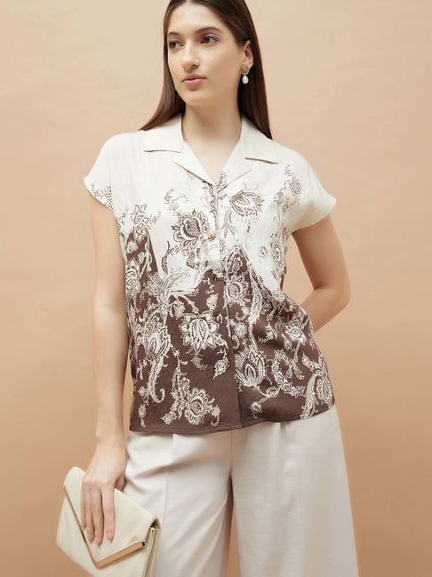 Code By Lifestyle Beige Regular Fit Printed Shirt-picture-20