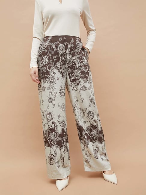 Code By Lifestyle Beige Regular Fit Printed Trousers-picture-35
