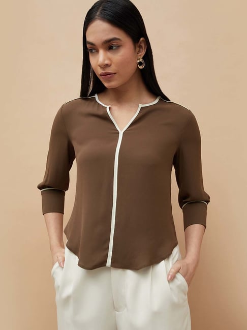 Code By Lifestyle Dark Brown Regular Fit Top