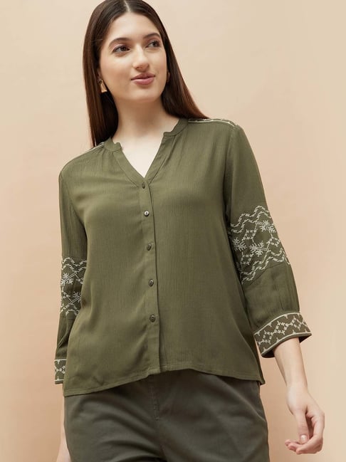 Fame Forever By Lifestyle Olive Regular Fit Embroidered Top-picture-40