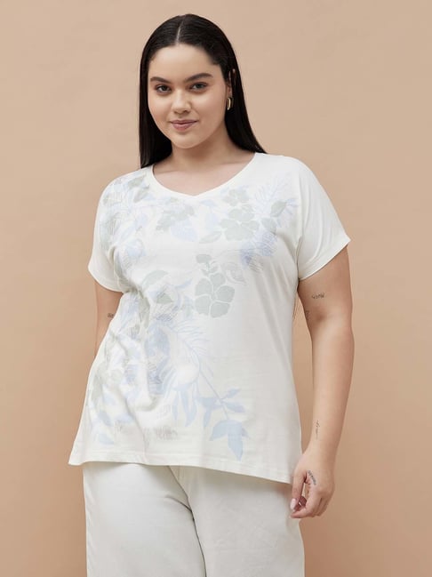 Nexus By Lifestyle Off White Cotton Regular Fit Floral Print Plus Size