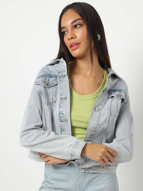 GAP Light Blue Relaxed Fit Solid Denim Jacket