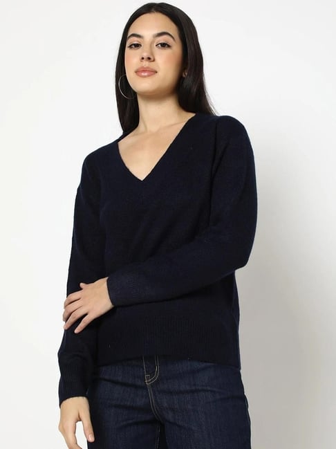 GAP Navy Blue Regular Fit Solid Sweater-picture-38