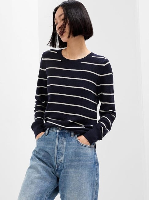 GAP Navy Blue Relaxed Fit Striped Sweater-picture-36