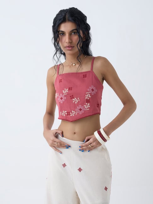 Bombay Paisley by Westside Dusty Pink Embroidered Cotton-Blend Top