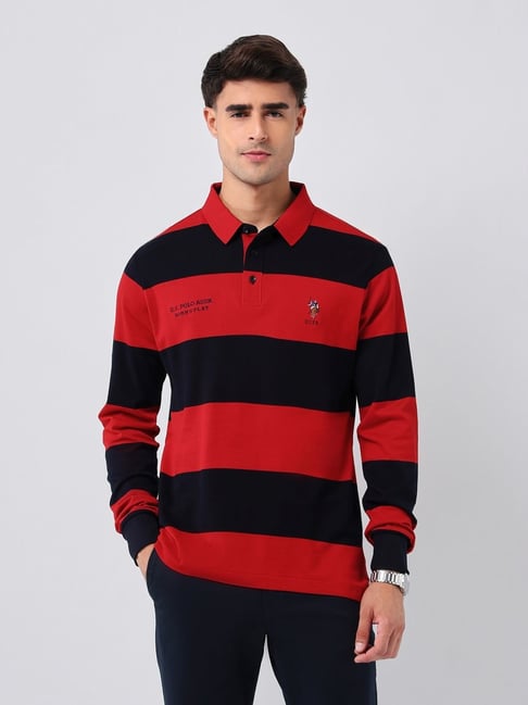 U.S. Polo Assn. Red Cotton Regular Fit Striped Polo T-Shirt-picture-47