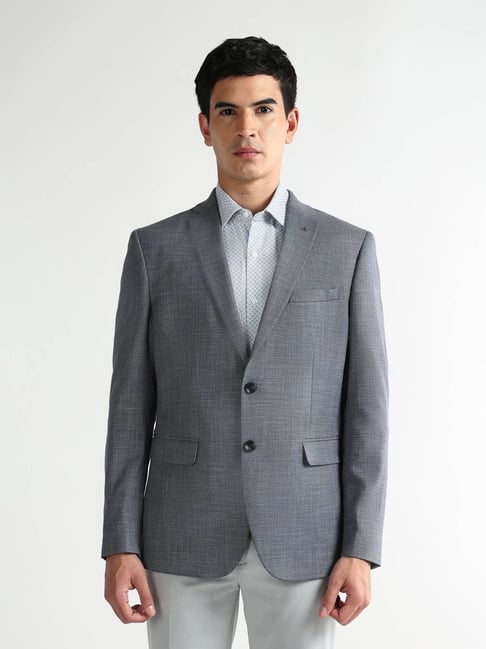 Arrow Grey Regular Fit Self Pattern Blazer