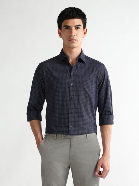 Arrow Blue Cotton Regular Fit Self Pattern Shirt-picture-26