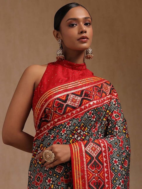 Soch Grey Dola Silk Patola Print Saree With Stone Work-picture-29