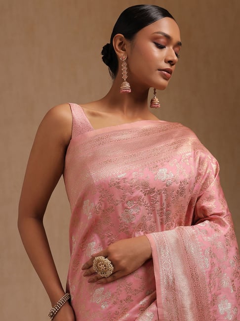 Soch Pink Dola Silk Floral Print Saree With Zari Woven-picture-22