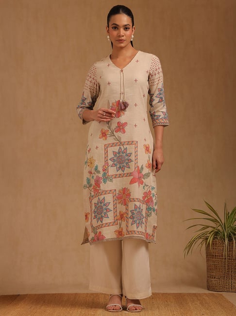 Soch Beige Linen Floral Kurta-picture-17